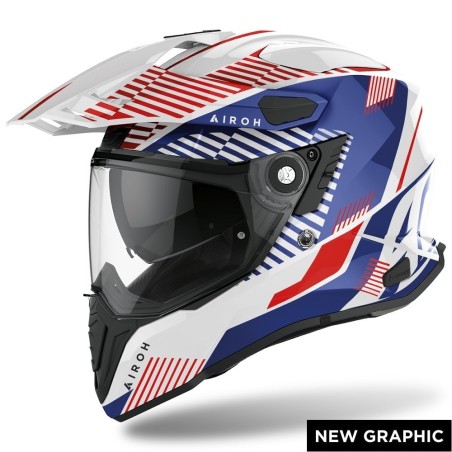 Casco adventure AIROH COMMANDER BOOST white blue gloss bianco blu lucido