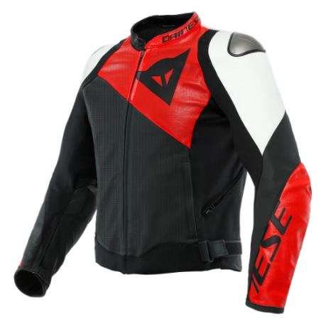 Dainese | Sportiva Leather Jacket Perforata | Nero opaco Lava rosso Bianco