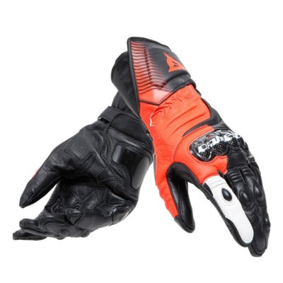 Dainese | Carbon 4 Long Motorcycle Leather Gloves Black Fluo-Red White