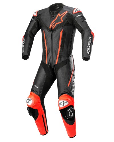 Alpinestars | Fusion 1 piece leather suit | Black red fluo