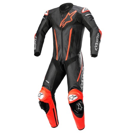 Alpinestars | Fusion 1 piece leather suit | Black red fluo